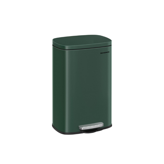 13 Gallon White Step Trash Can with Hinged Lid for Kitchen