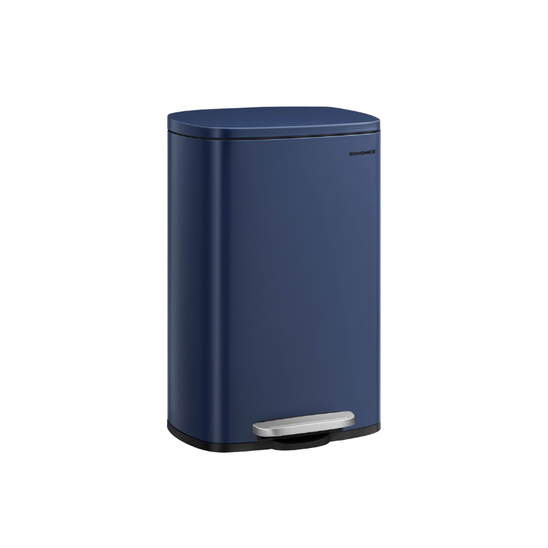 13 Gallon White Step Trash Can with Hinged Lid for Kitchen
