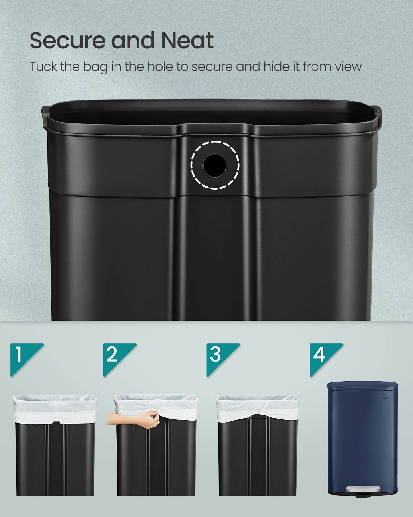 13 Gallon White Step Trash Can with Hinged Lid for Kitchen
