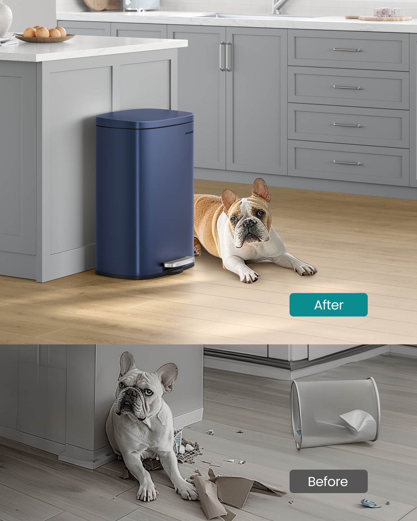 13 Gallon White Step Trash Can with Hinged Lid for Kitchen