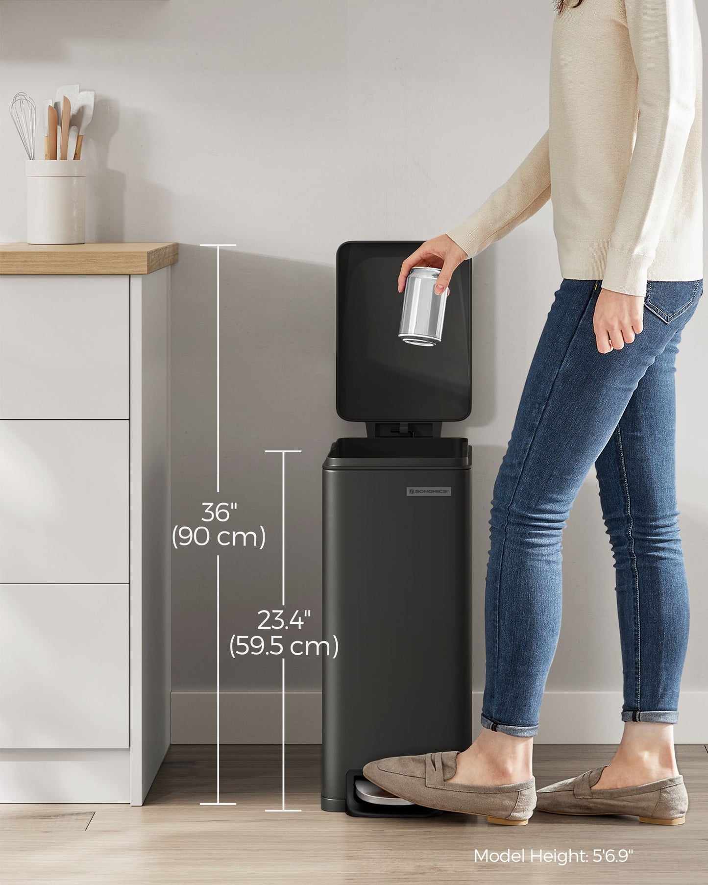 13 Gallon Garbage Can for Narrow Spaces with Soft-Close Lid