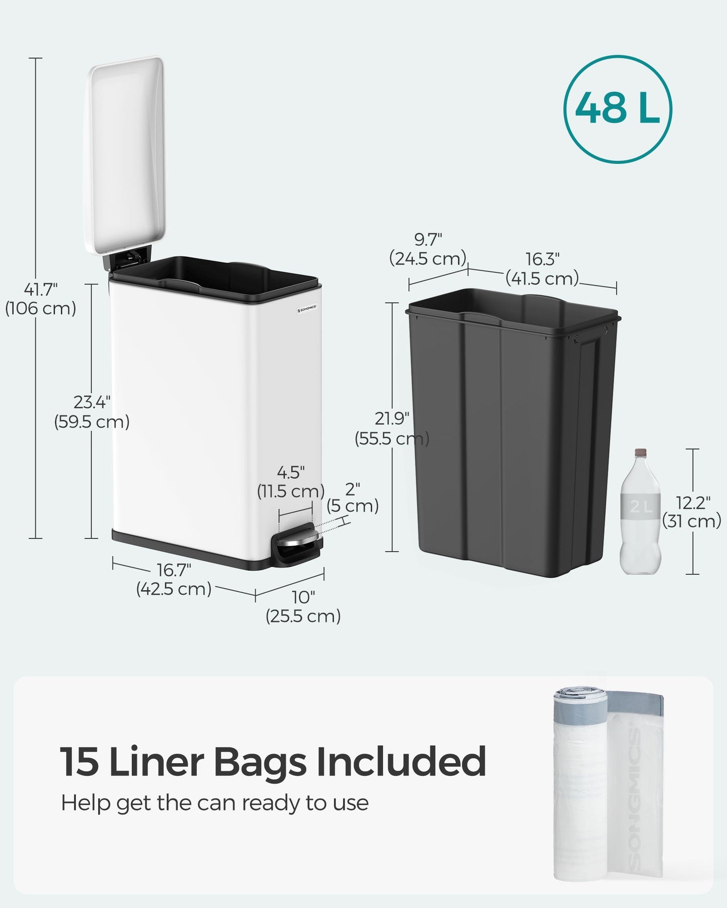 13 Gallon Garbage Can for Narrow Spaces with Soft-Close Lid