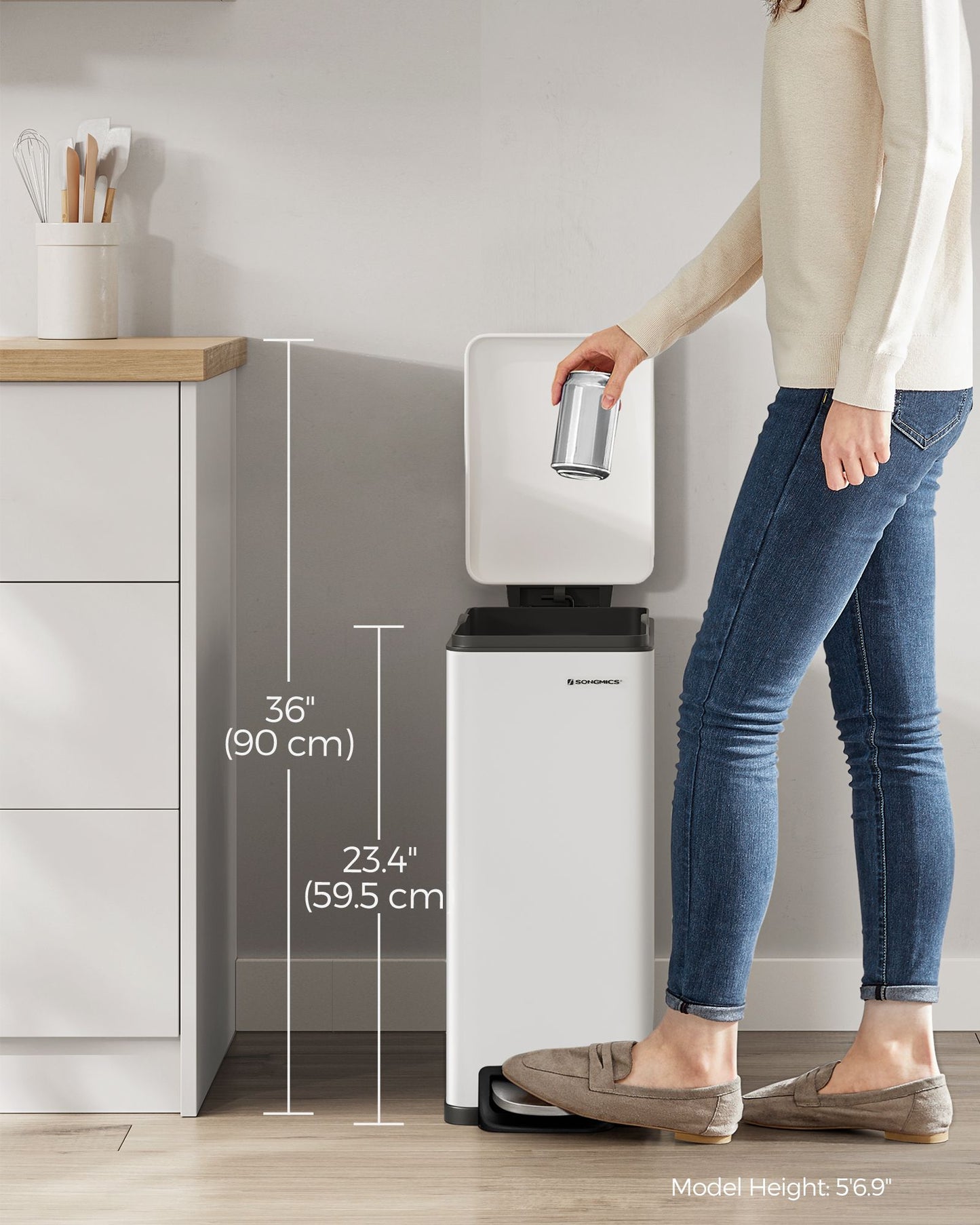 13 Gallon Garbage Can for Narrow Spaces with Soft-Close Lid