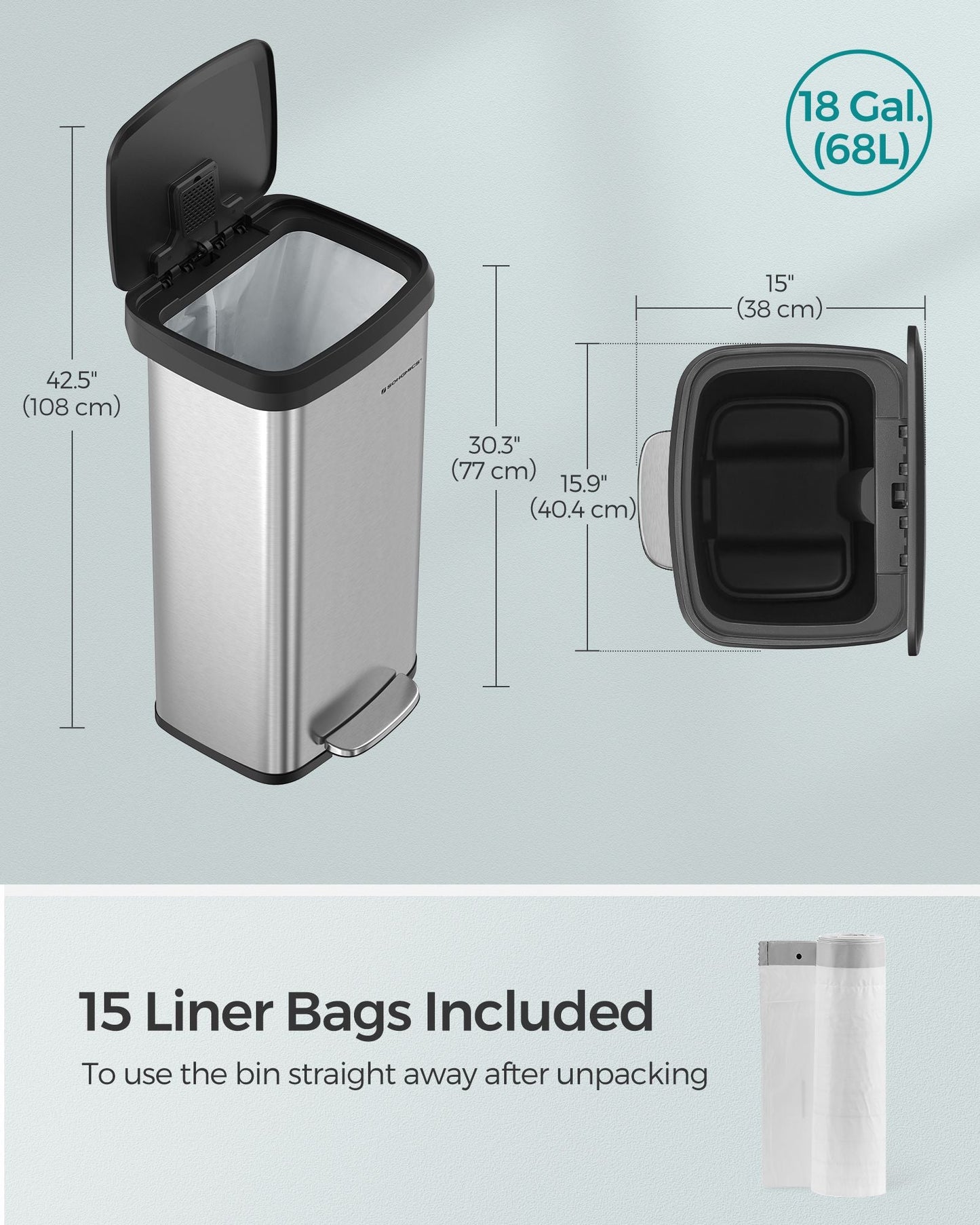 18-Gallon Stainless Steel Garbage Can