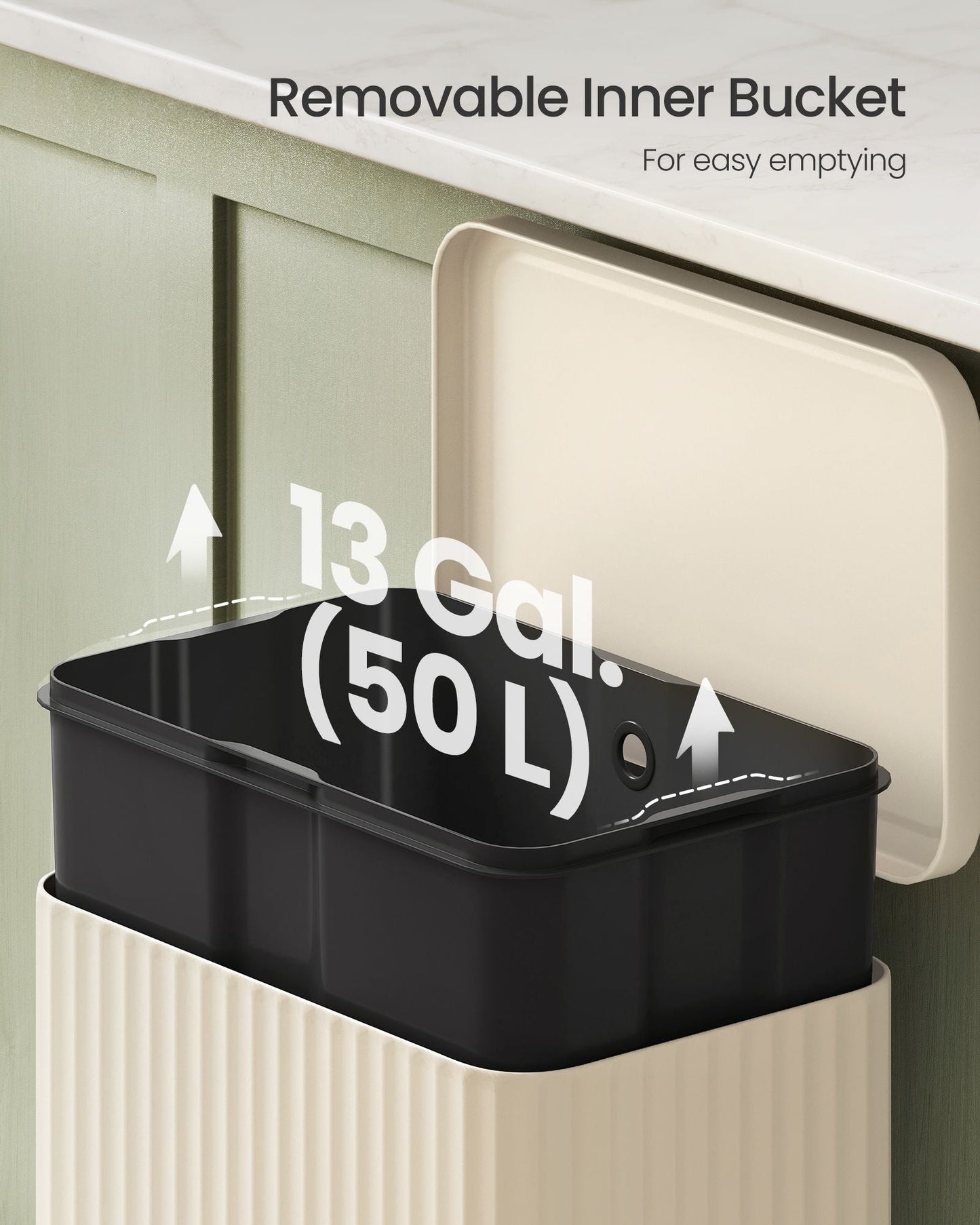 Trash Can, 13 Gallon (50 L) Garbage Can for Kitchen