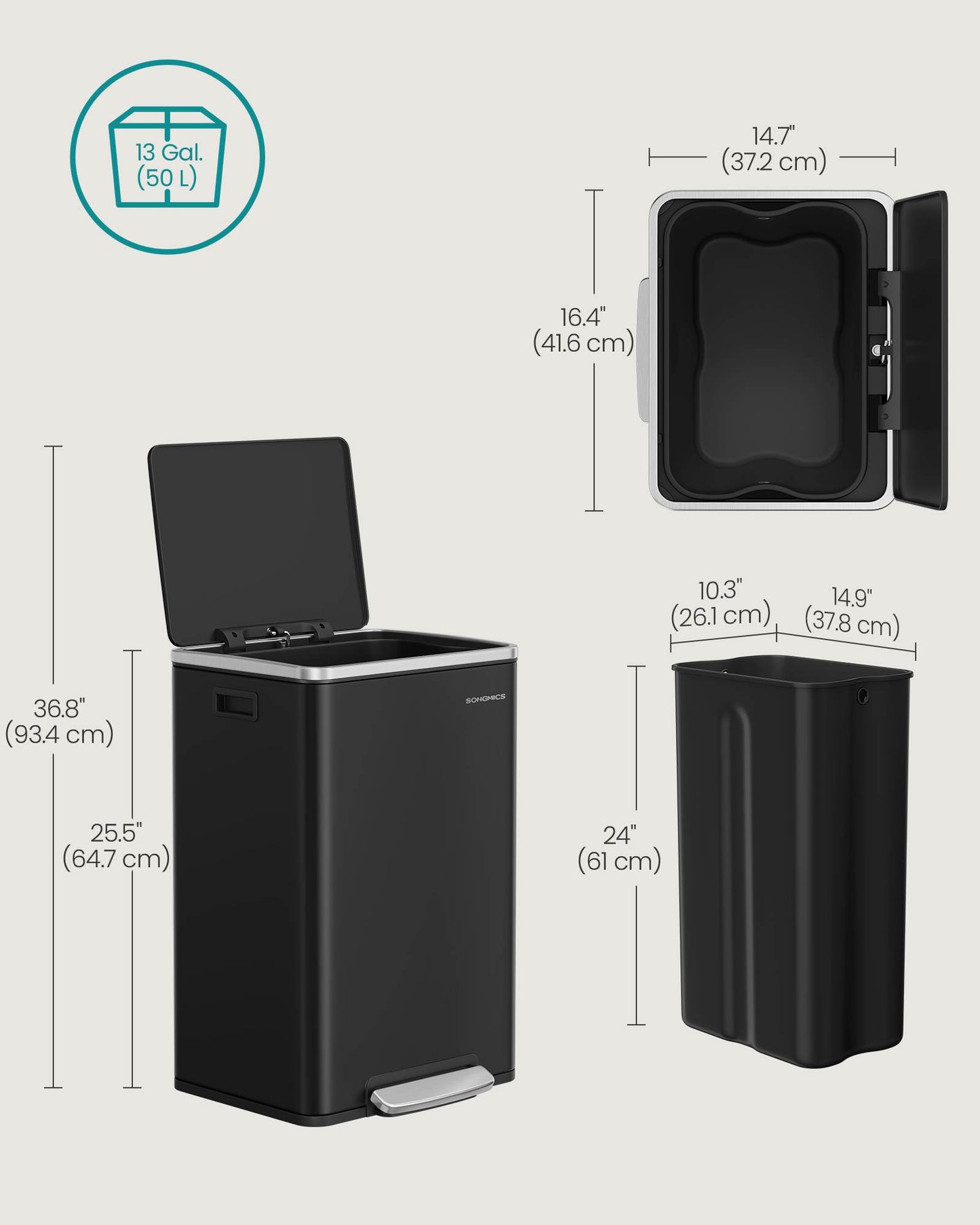 13-Gallon Trash Can with Soft-Close Lid