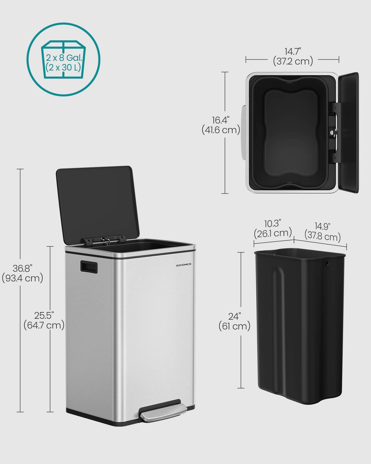 13-Gallon Trash Can with Soft-Close Lid
