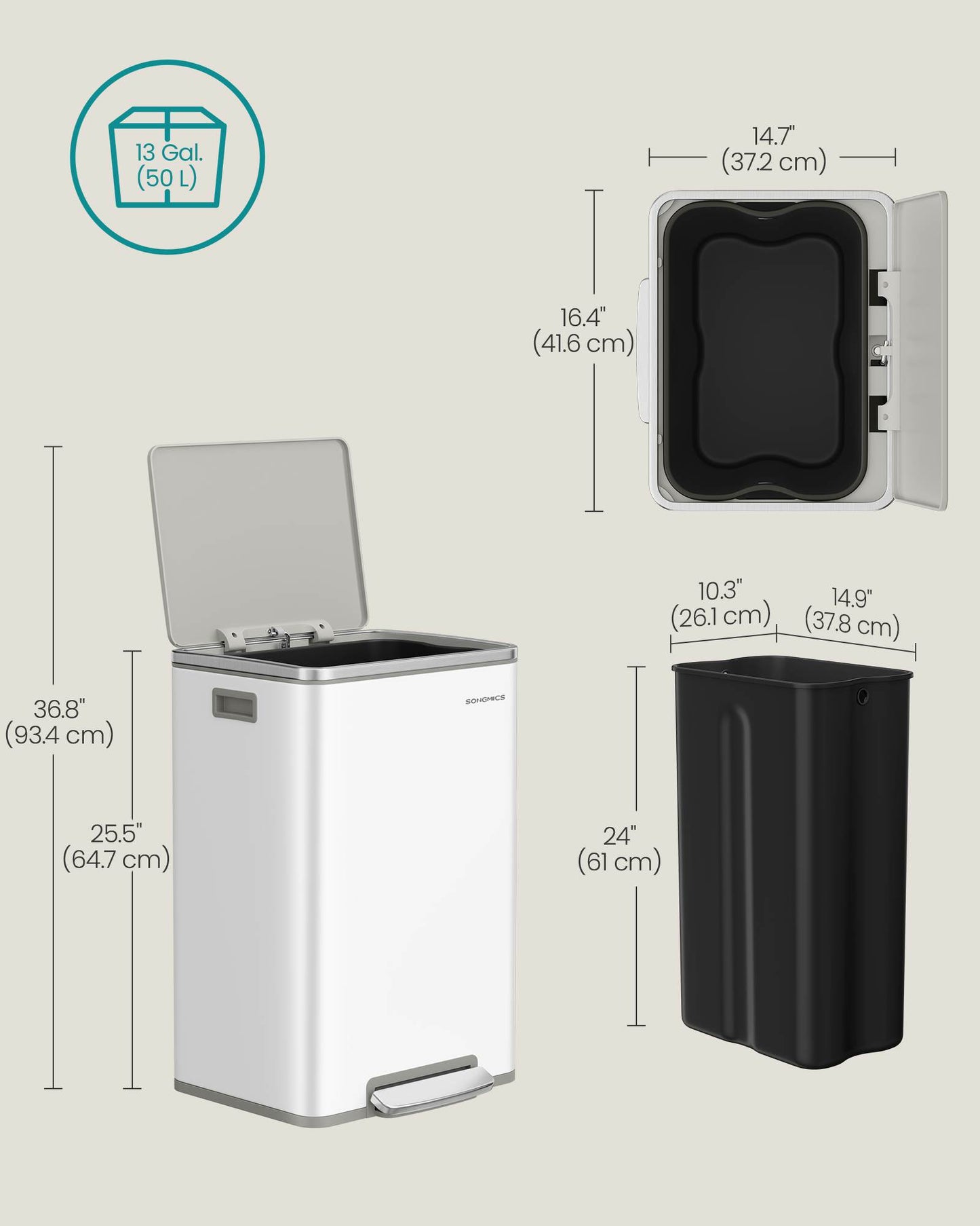 13-Gallon Trash Can with Soft-Close Lid