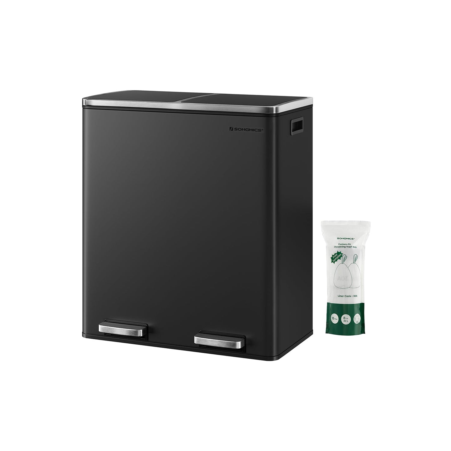 Trash Can with 2 Compartments, 2 x 8-Gallon Double GarbageCan, Trash Bin with Lids