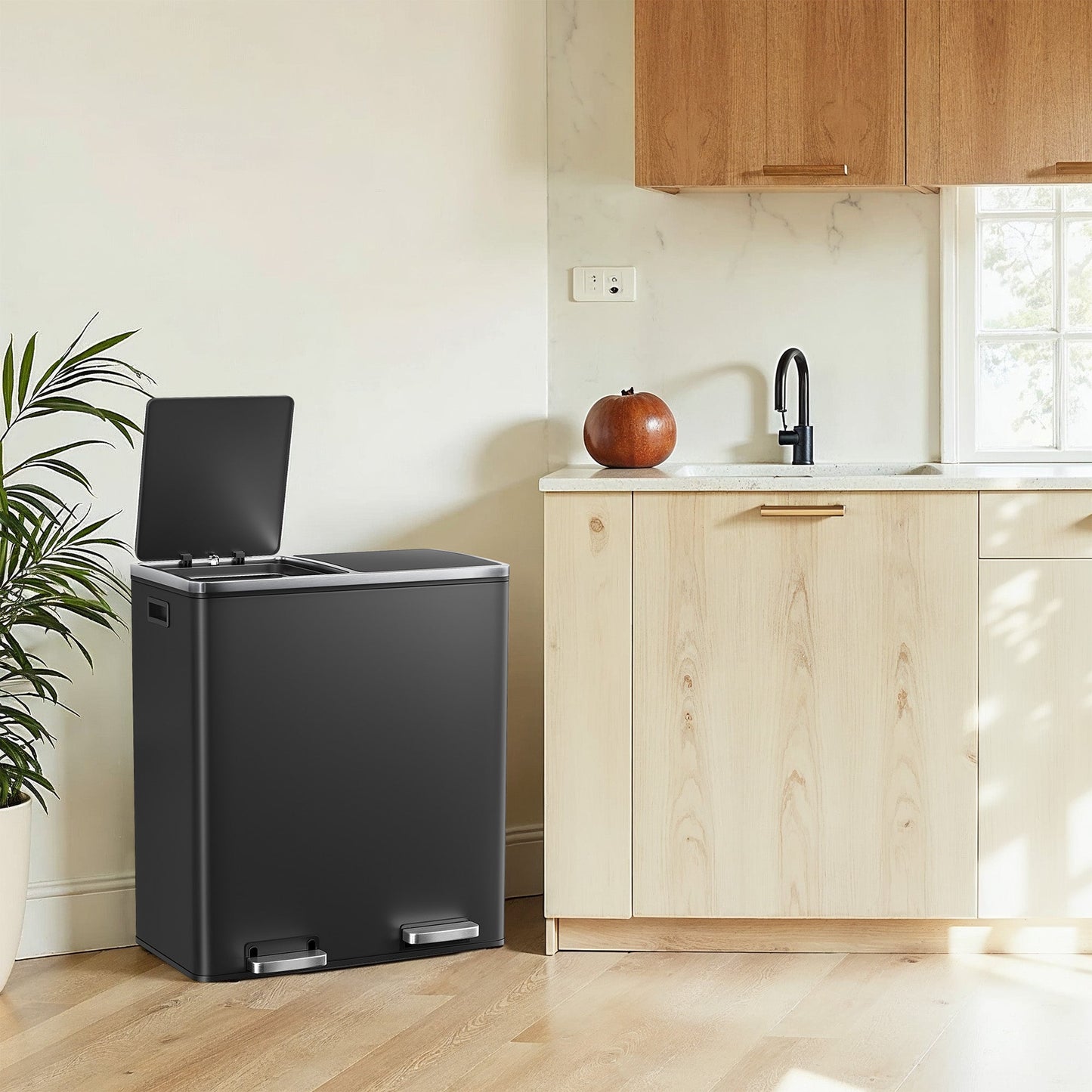 Trash Can with 2 Compartments, 2 x 8-Gallon Double GarbageCan, Trash Bin with Lids