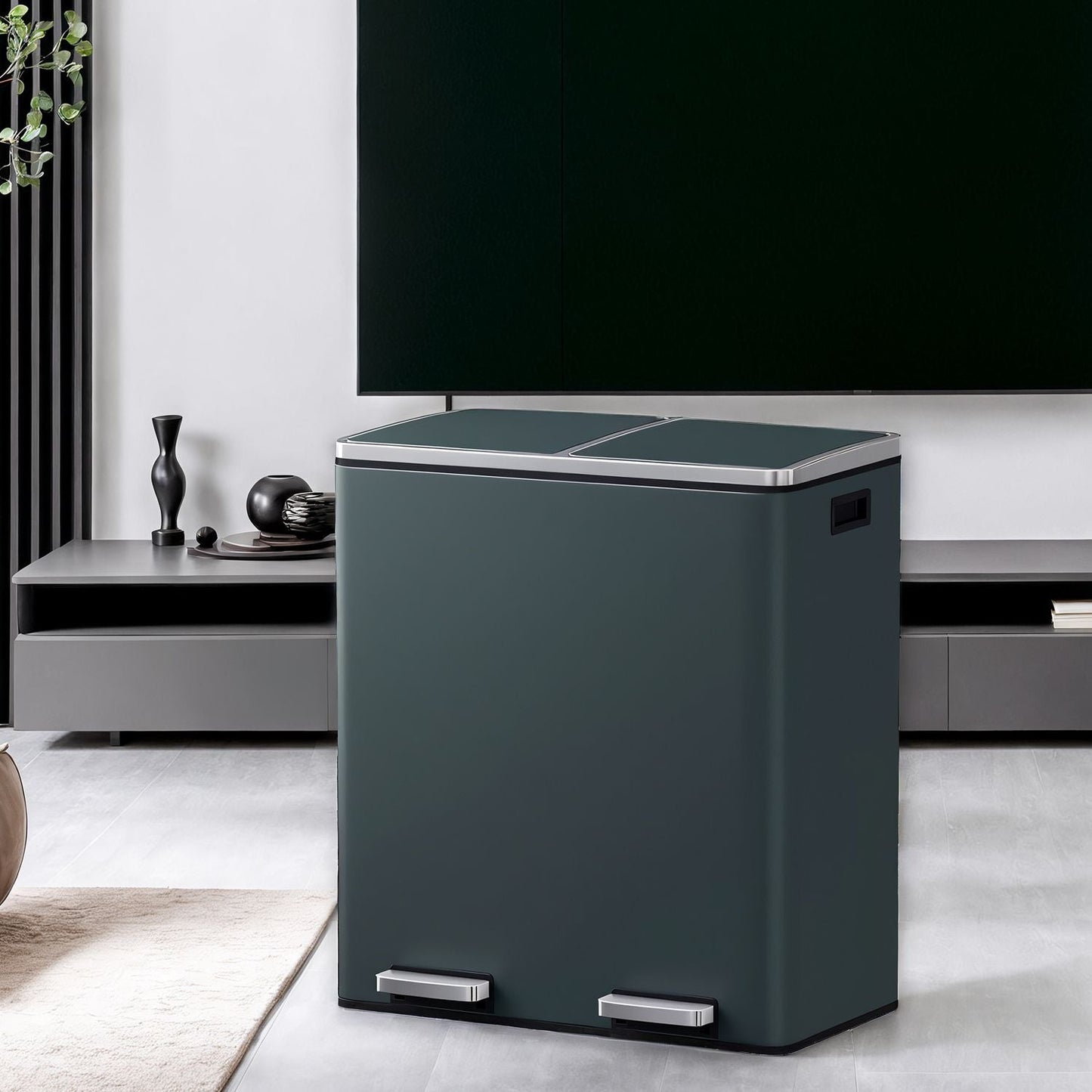 Trash Can with 2 Compartments, 2 x 8-Gallon Double GarbageCan, Trash Bin with Lids