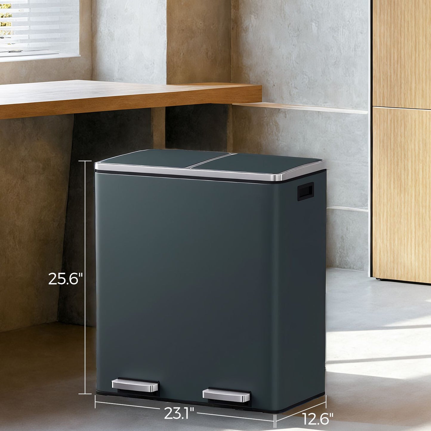 Trash Can with 2 Compartments, 2 x 8-Gallon Double GarbageCan, Trash Bin with Lids