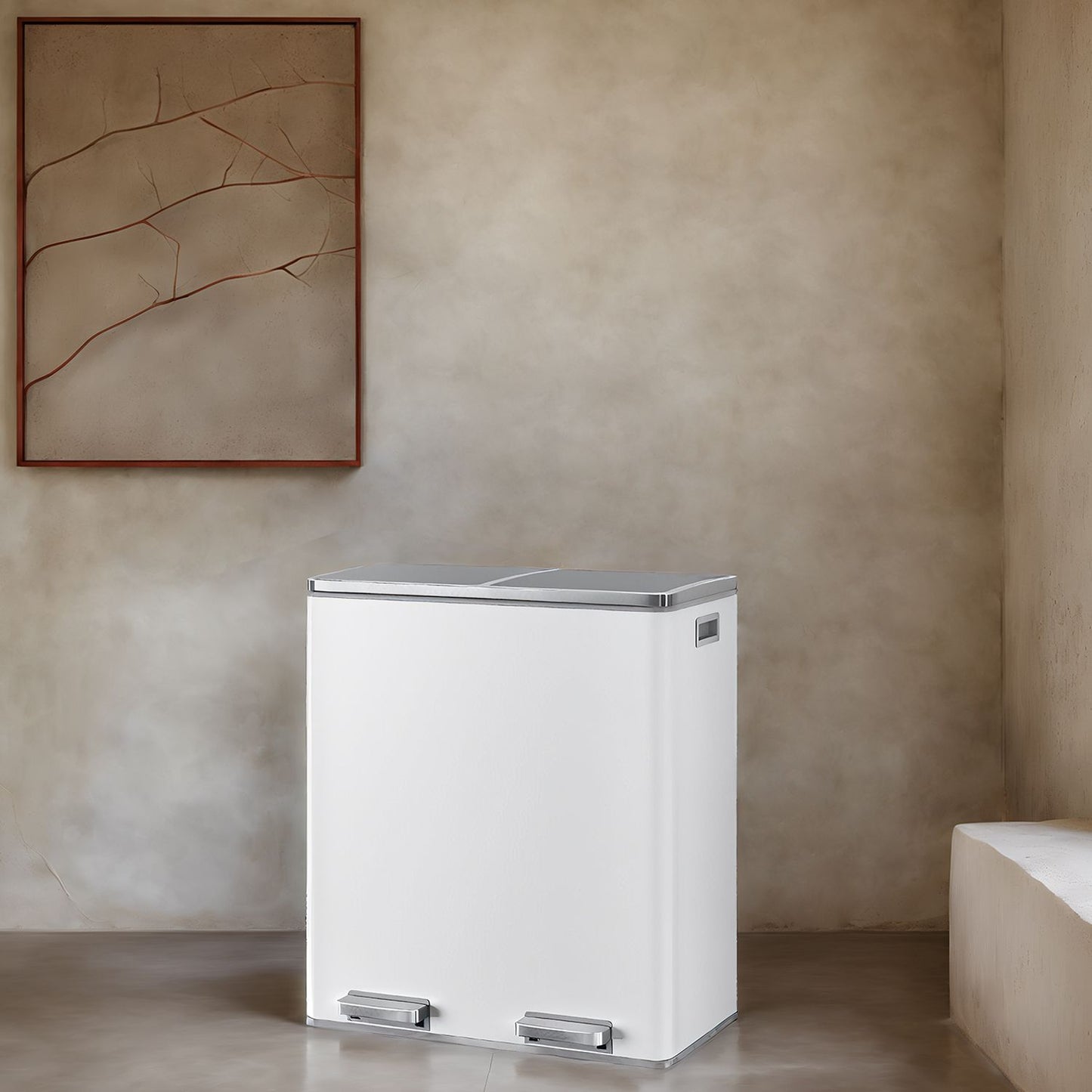Trash Can with 2 Compartments, 2 x 8-Gallon Double GarbageCan, Trash Bin with Lids
