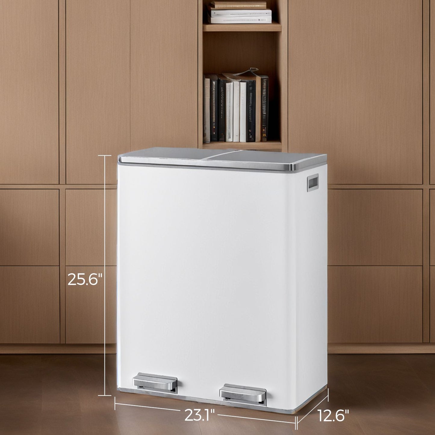 Trash Can with 2 Compartments, 2 x 8-Gallon Double GarbageCan, Trash Bin with Lids