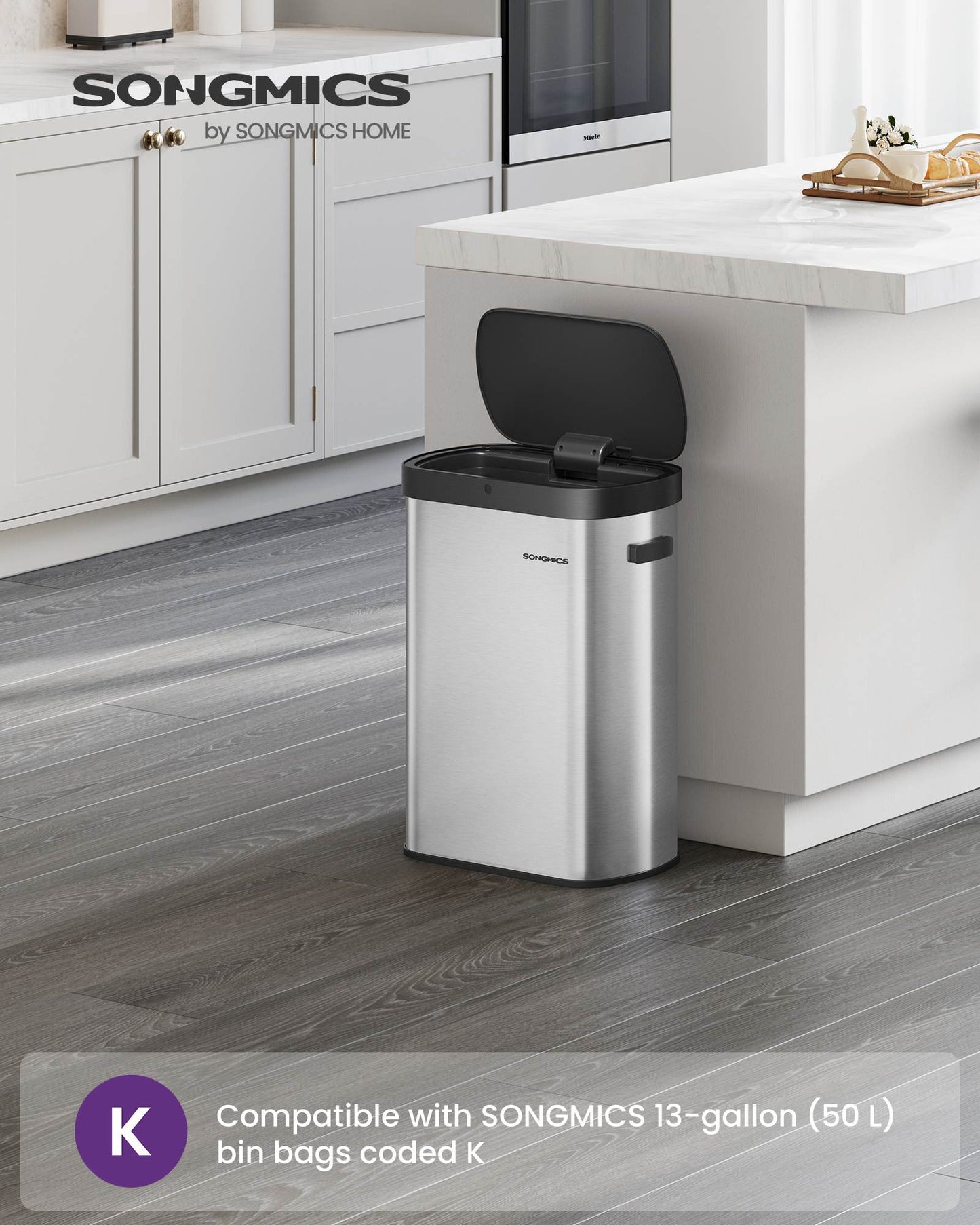 13-Gallon Motion Sensor Trash Can, Stainless Steel, Soft Close, Dual Open, Silver & Black