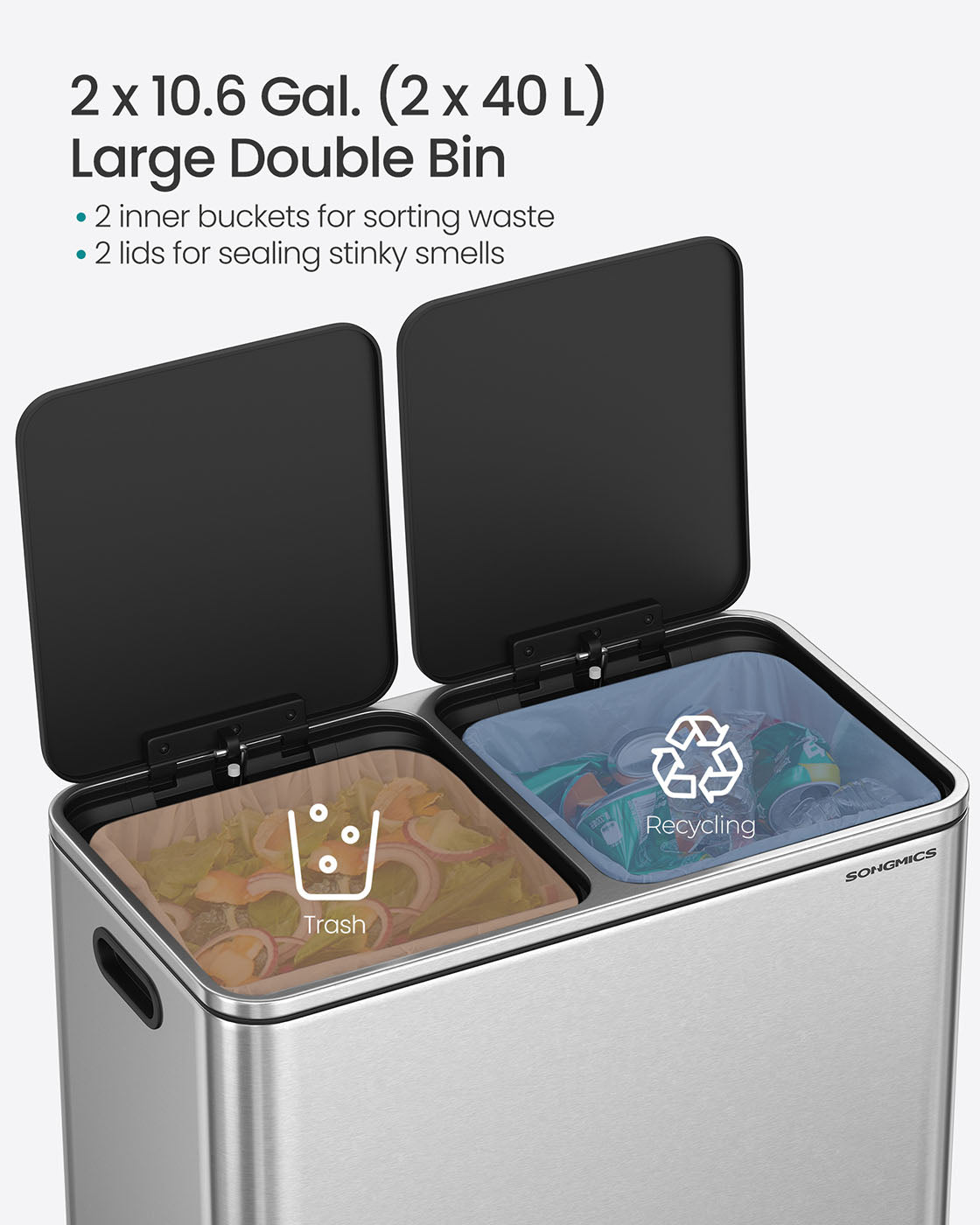 2 x 10.6 Gallon (2 x 40 L) Trash Can for Kitchen