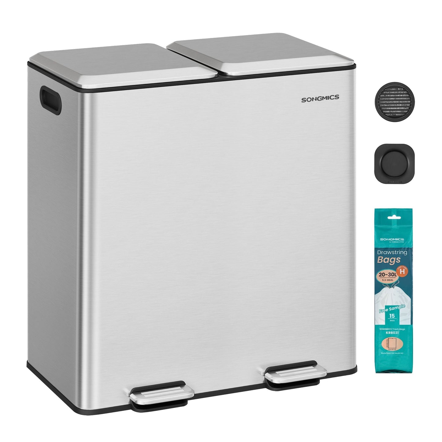 Trash Can, 2 x 8 Gallon (2 x 30 L) Double Garbage Can with Soft-Close Lids