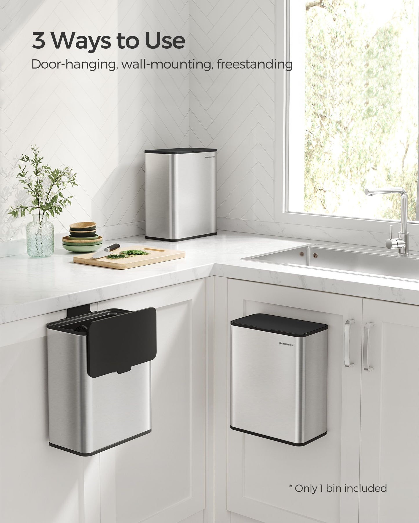 2.1-Gallon Hanging Trash Can with Lid