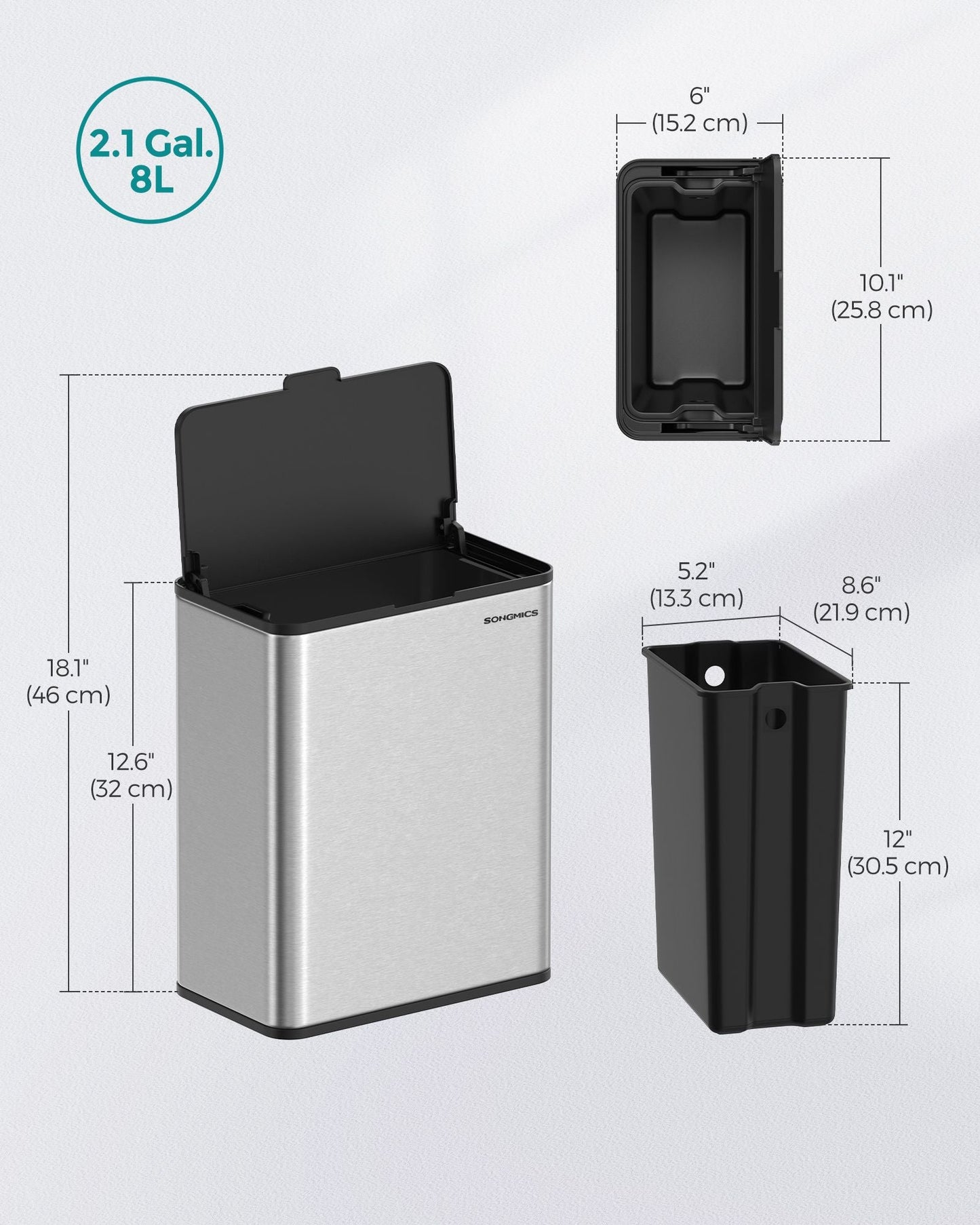2.1-Gallon Hanging Trash Can with Lid