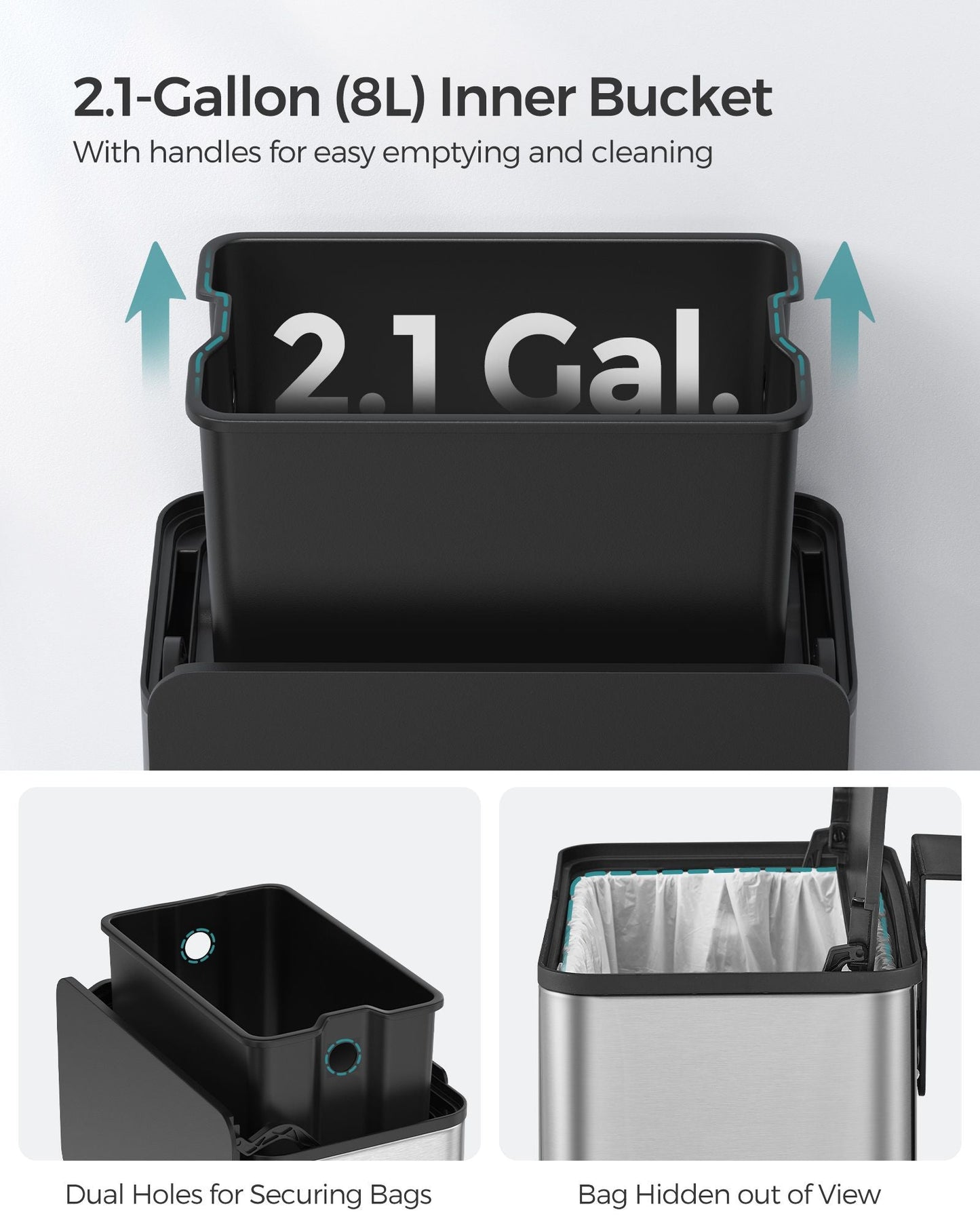 2.1-Gallon Hanging Trash Can with Lid