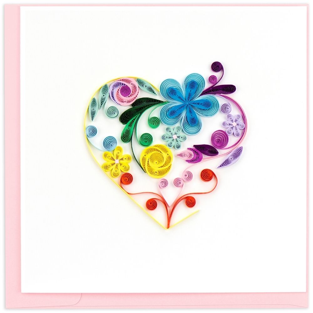 Floral Rainbow Heart Quilled Greeting Card