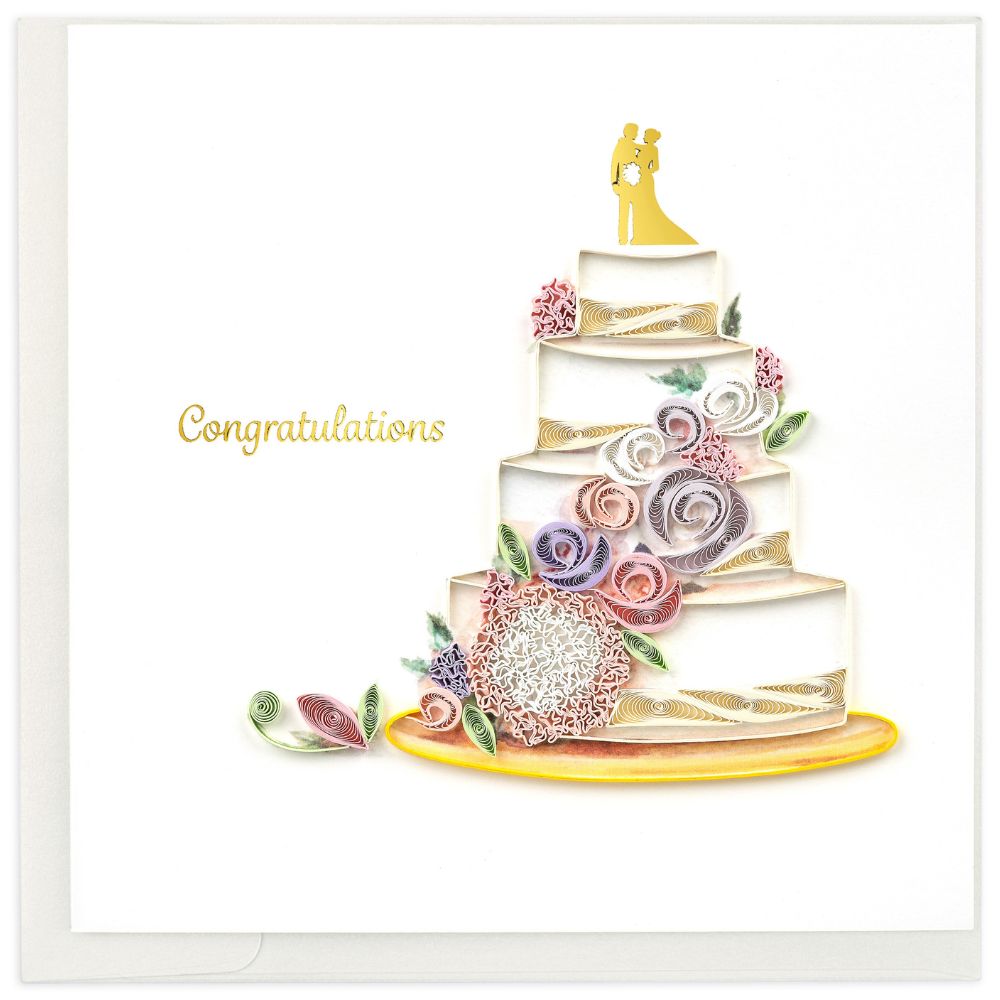 Floral Wedding Cake Quilled Greeting Card