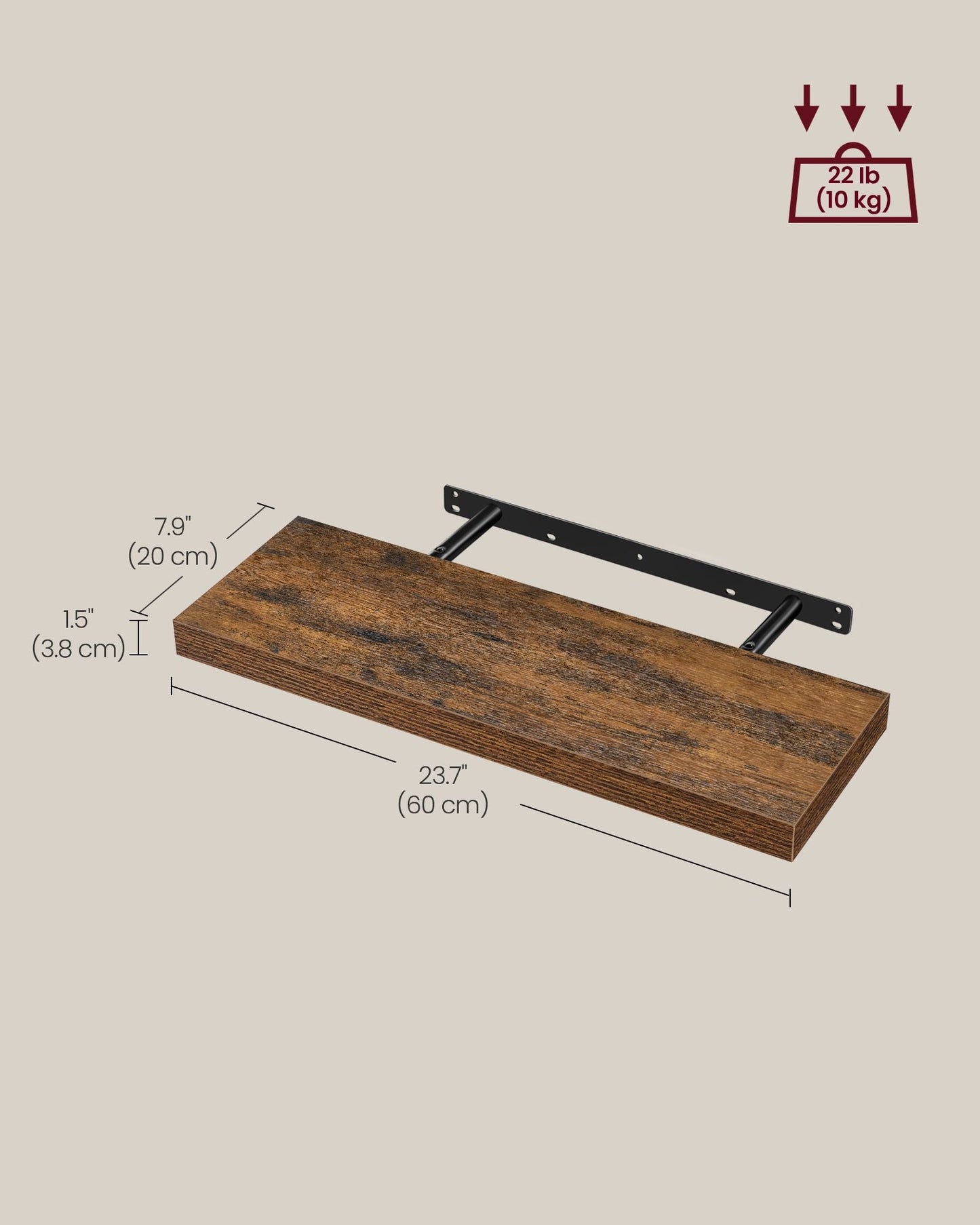 Wall Shelves Set of 4, Floating Shelves, 8 x 23.6 x 1.5 Inches, Display Shelves for Picture Frames, Decor, Hanging Shelf for Living Room, Kitchen, Rustic Brown