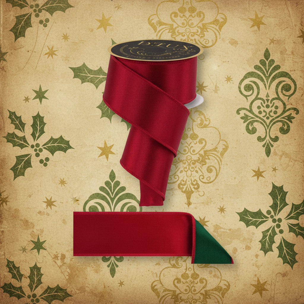 Red and Emerald Green Satin Ribbon