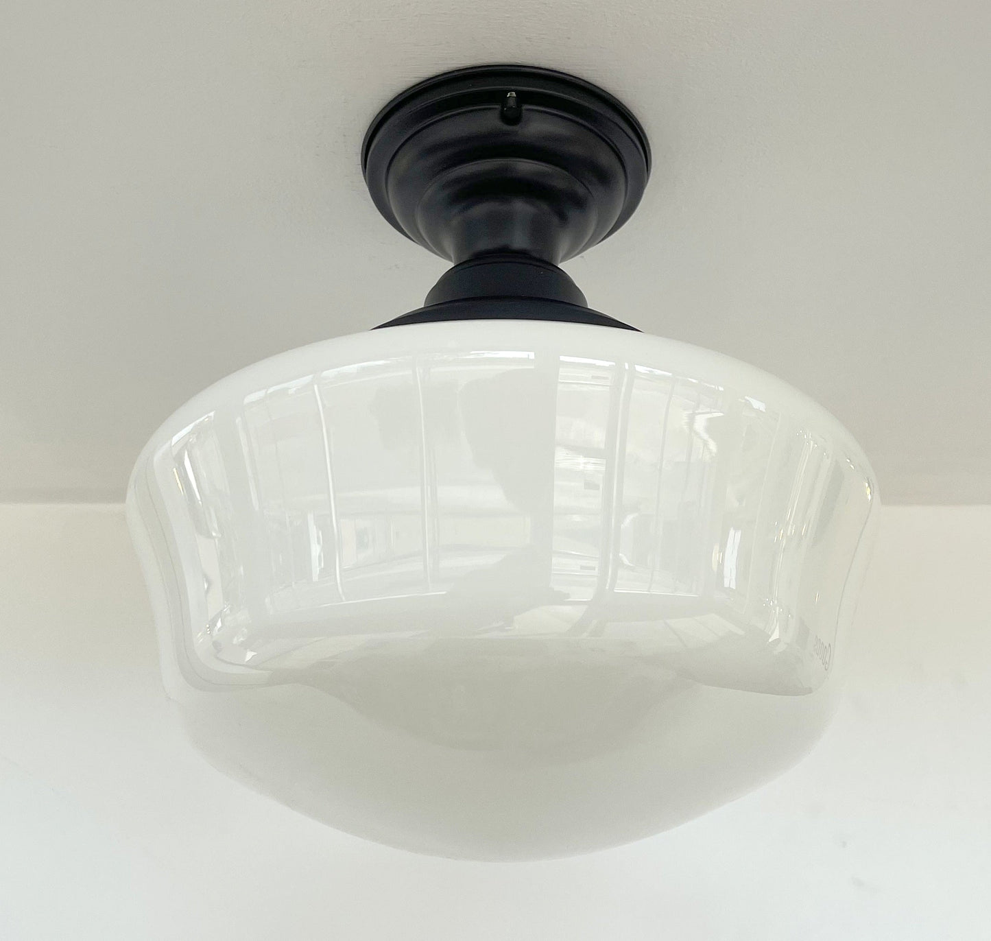 SCHOOLHOUSE Authentic Historical 1930's Antique Milk Glass Ceiling Light