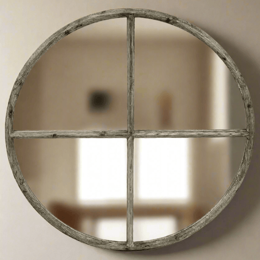 Large Round Wood Vintage Wall Mirror