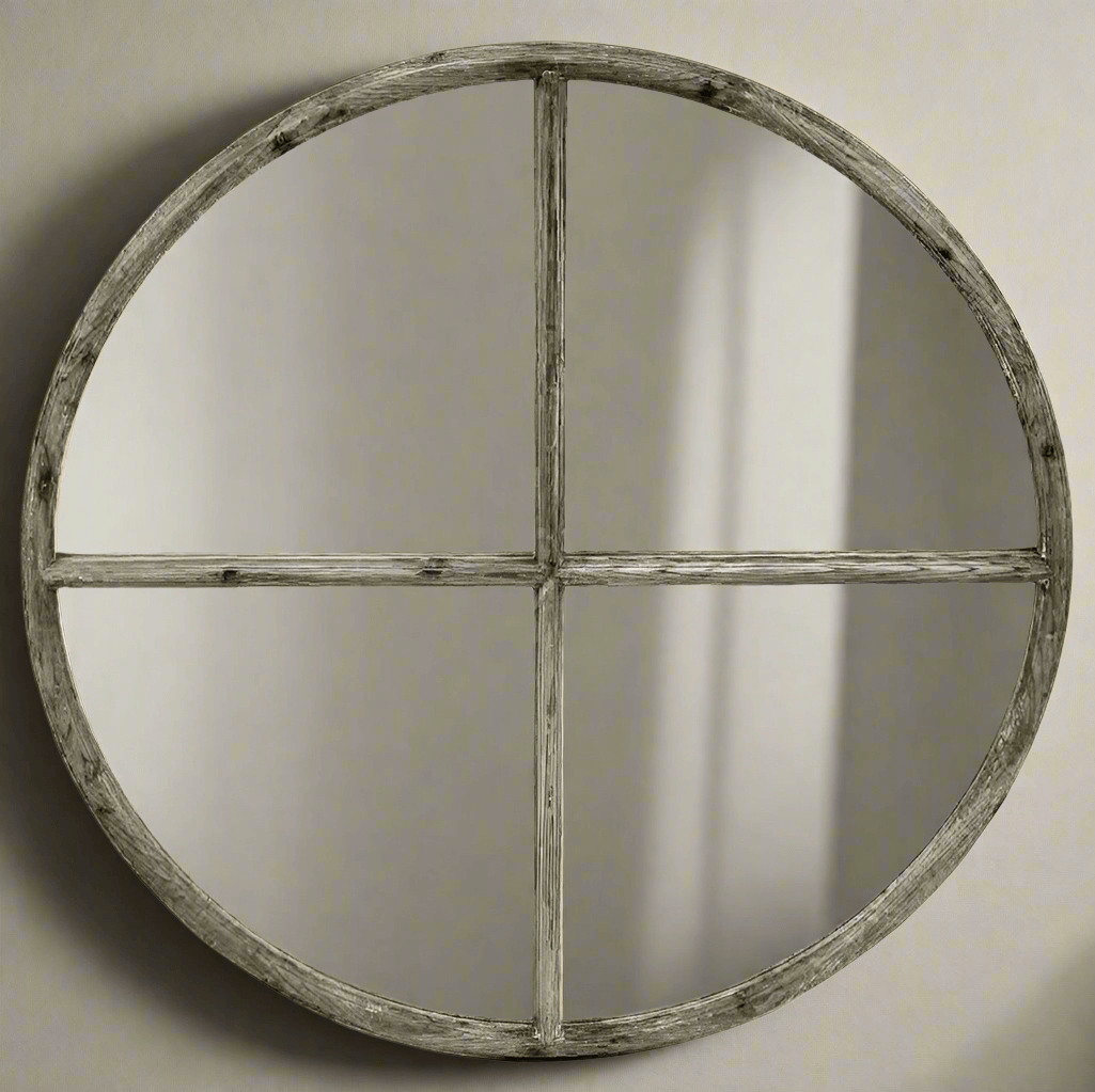 Large Round Wood Vintage Wall Mirror