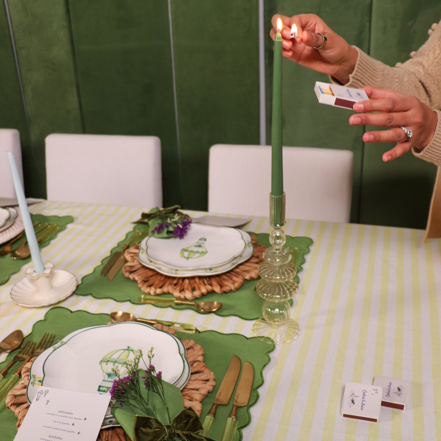 Buttercream Yellow Ribbed Candle Holder - Pair