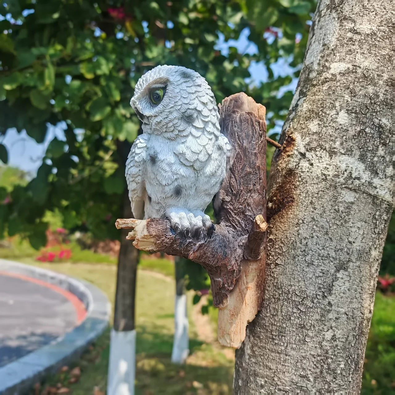 Lifelike Owl Statue Tree and Wall Decor for Garden and Home