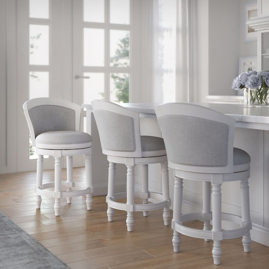 Kitty Hawk Swivel Stool in White & Light Grey at a modern kitchen counter.