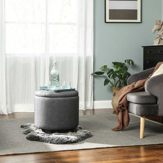 Linen Fabric Storage Ottoman