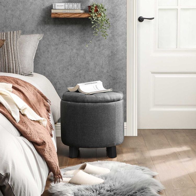Linen Fabric Storage Ottoman