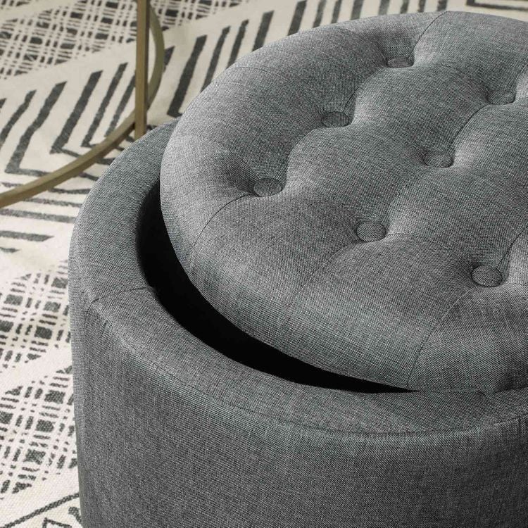 Linen Fabric Storage Ottoman