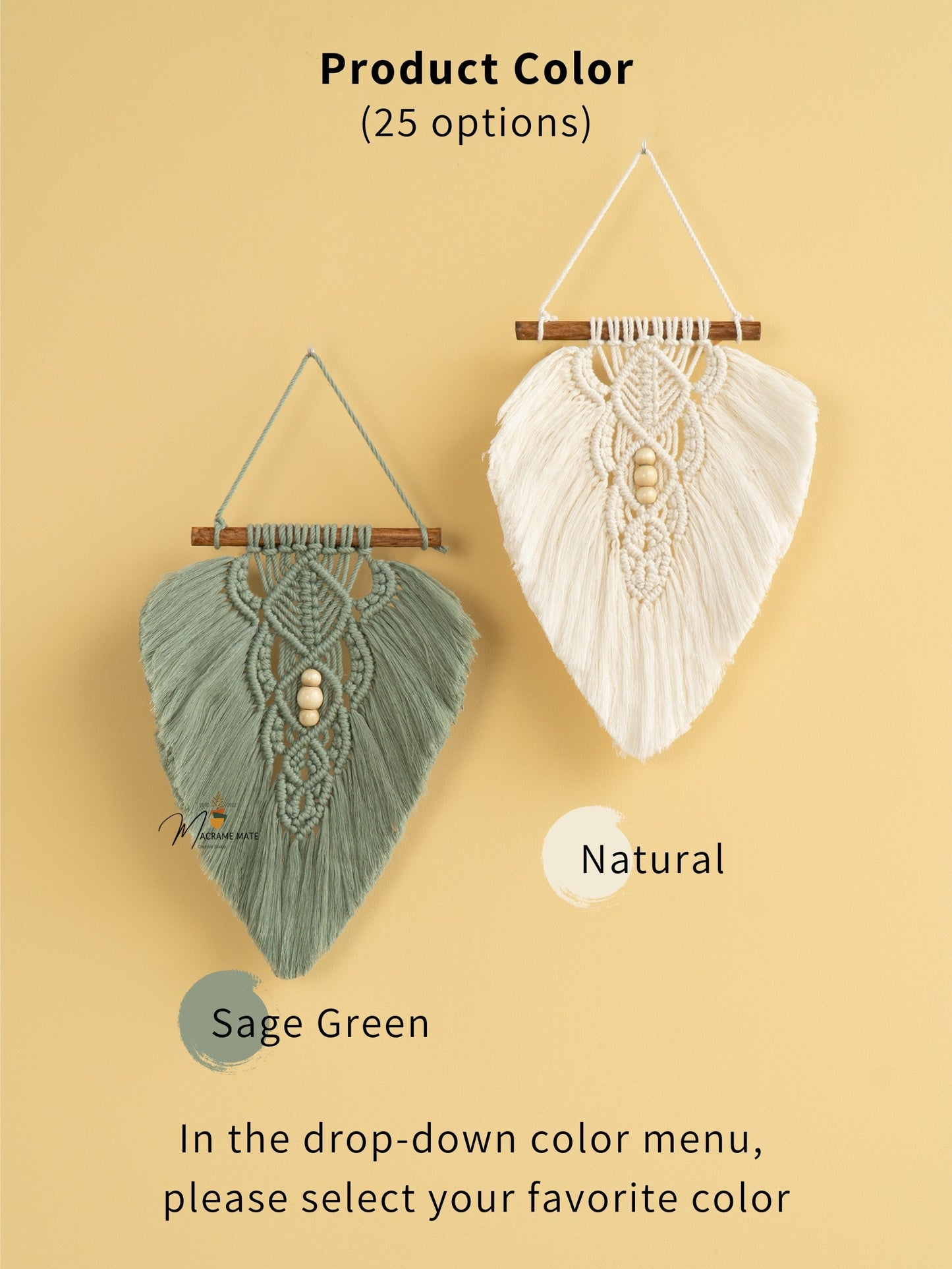 Rustic Green Natural Macrame Leaves