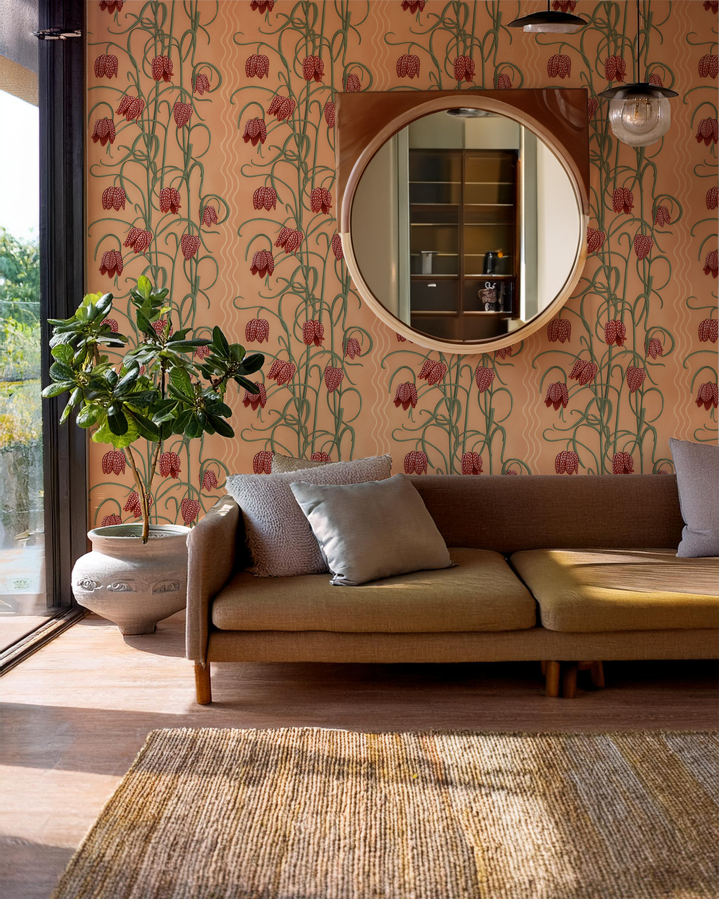 Campanas Wallpaper, peach and rust