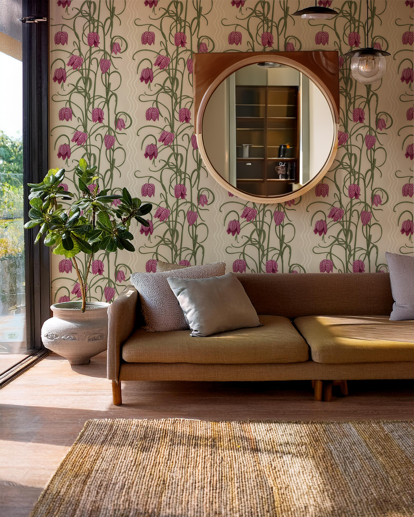 Campanas Wallpaper, tan and purple