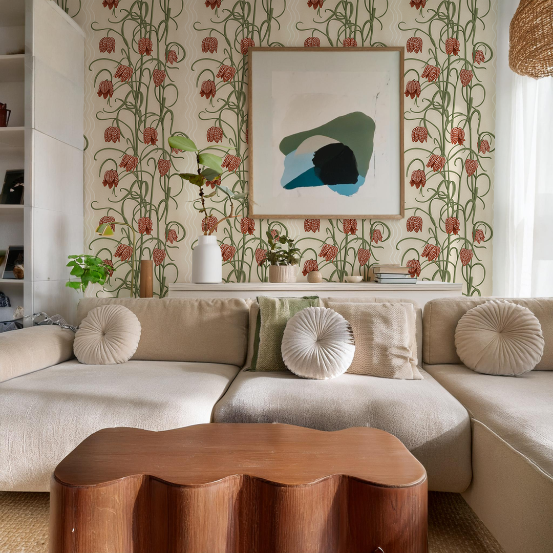 Campanas Wallpaper, neutral and burnt orange