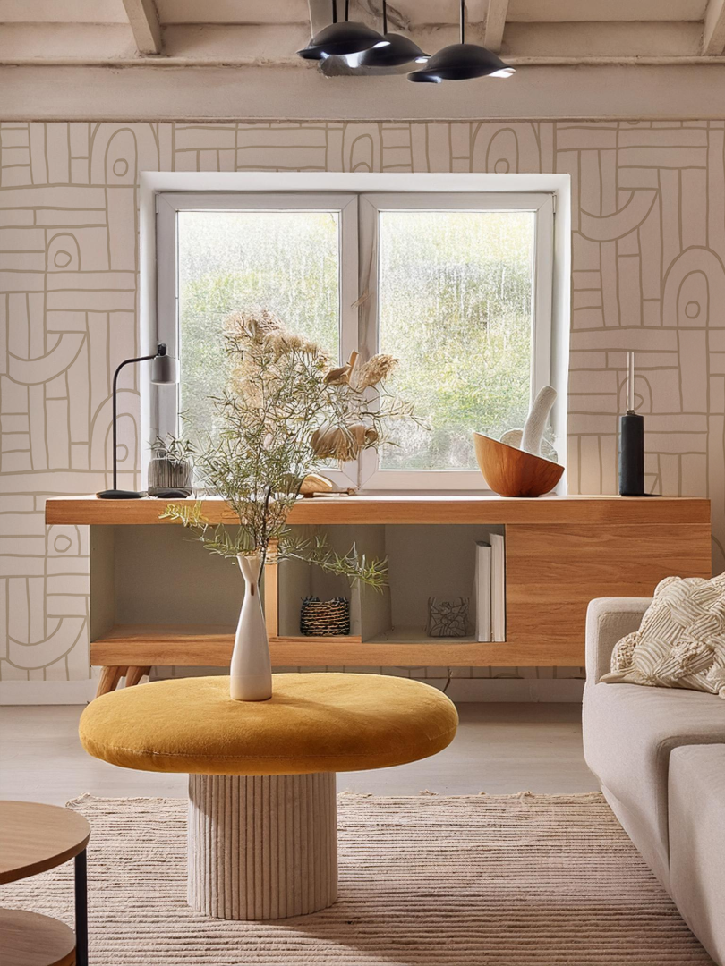 Deco Tile Wallpaper, off-white and neutral