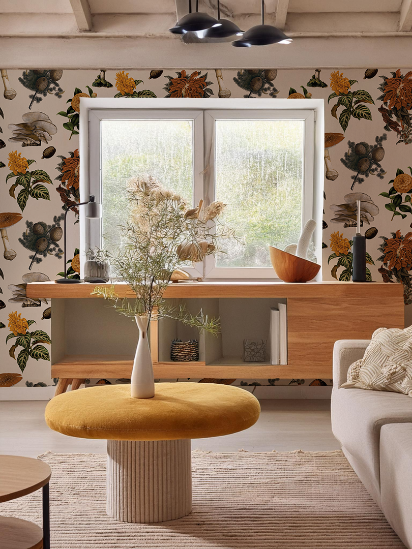 Mushrooms Wallpaper, off-white and marigold