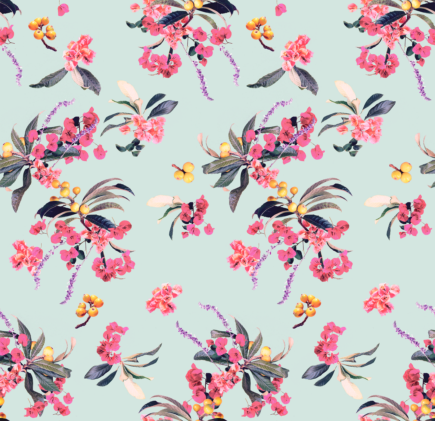 Floral Loquat Wallpaper, blue