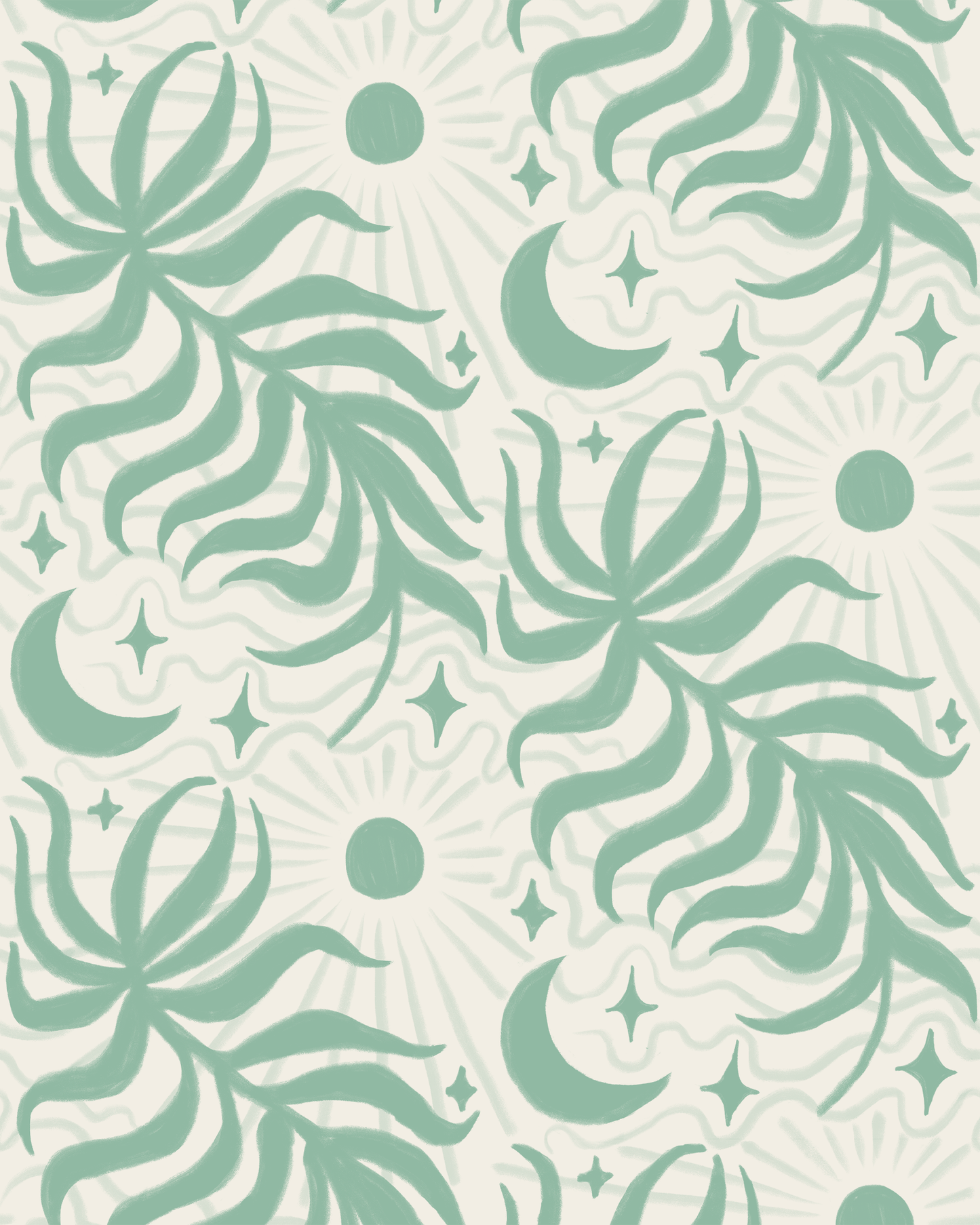 Lunar Leaf Wallpaper, beige and mint