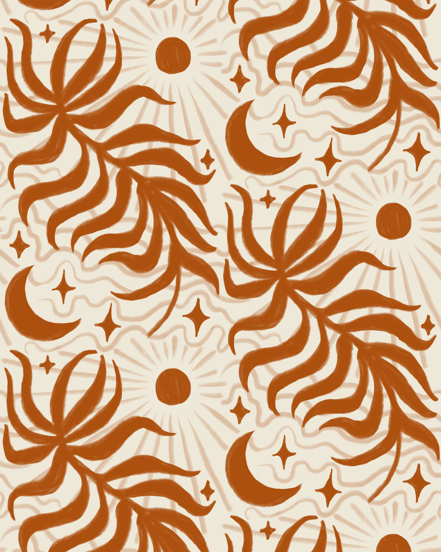 Lunar Leaf Wallpaper, beige and rust