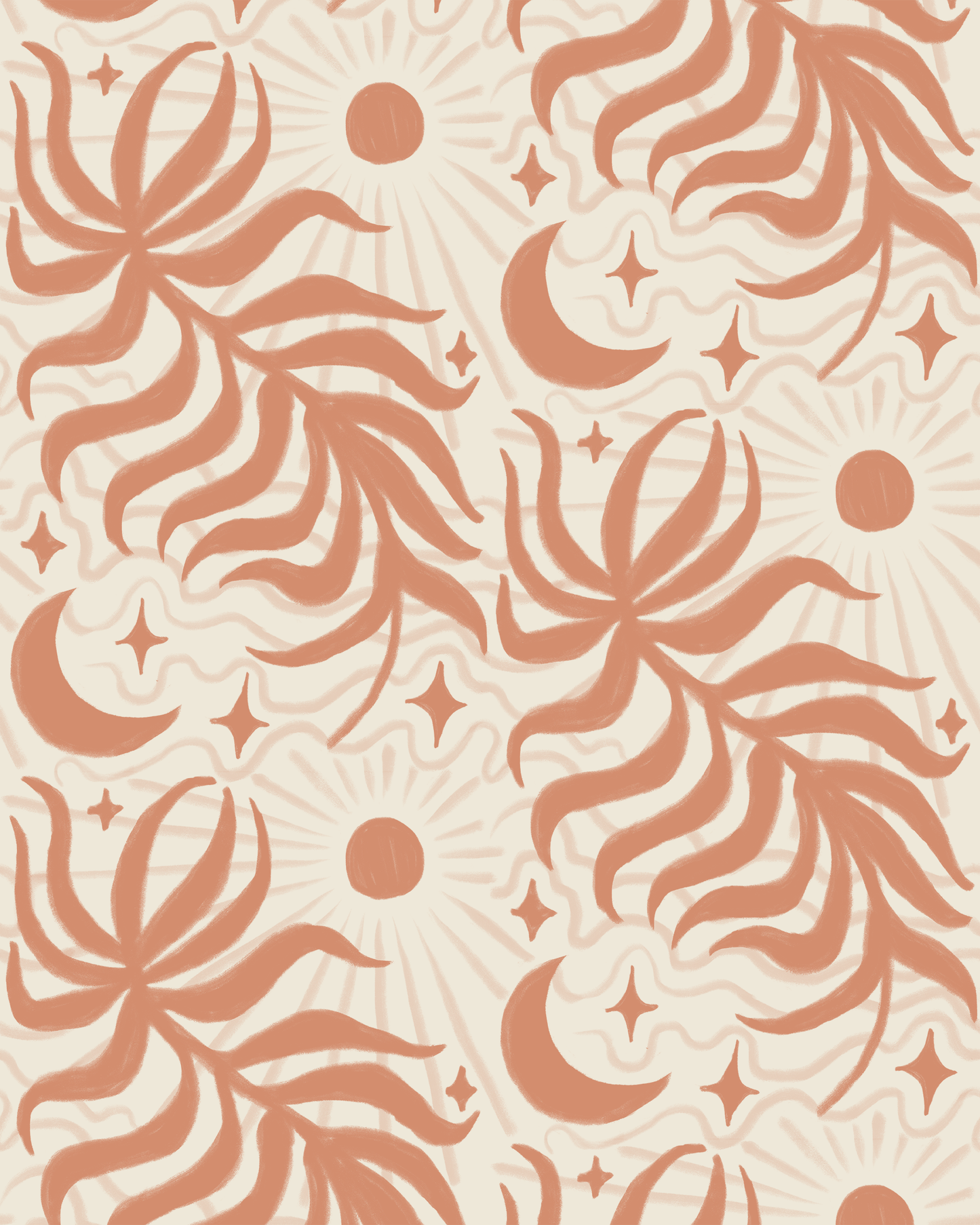 Lunar Leaf Wallpaper, beige and terra cotta