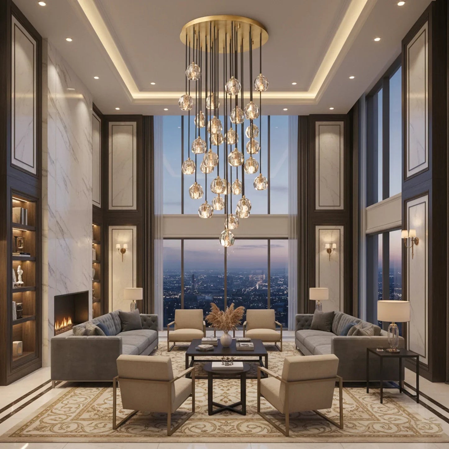 Luxury Faceted Crystal Cluster Chandelier