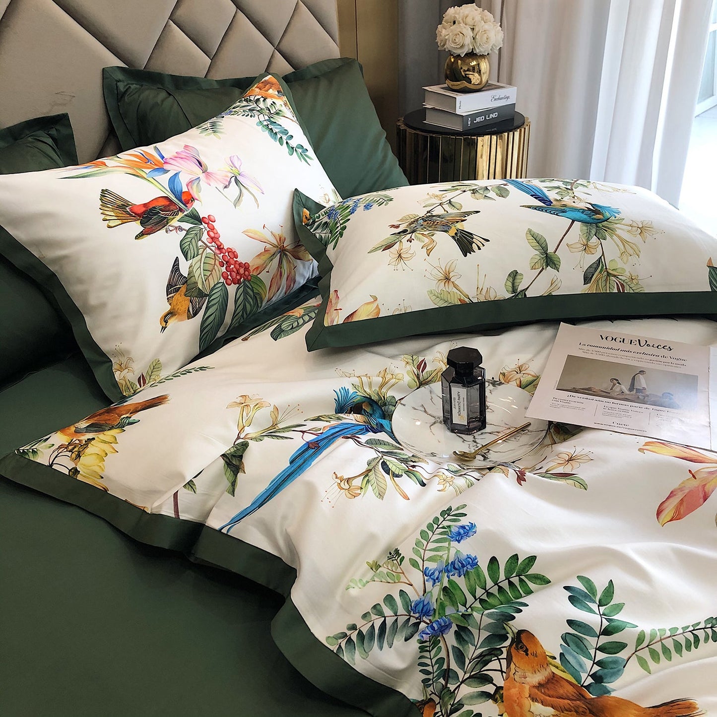 Luxury Birds Garden Long-Staple Cotton Bedding Set