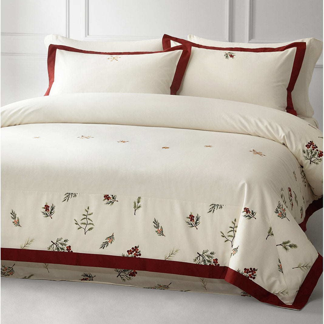Luxury Christmas Floral Embroidery Cotton Duvet Cover Set
